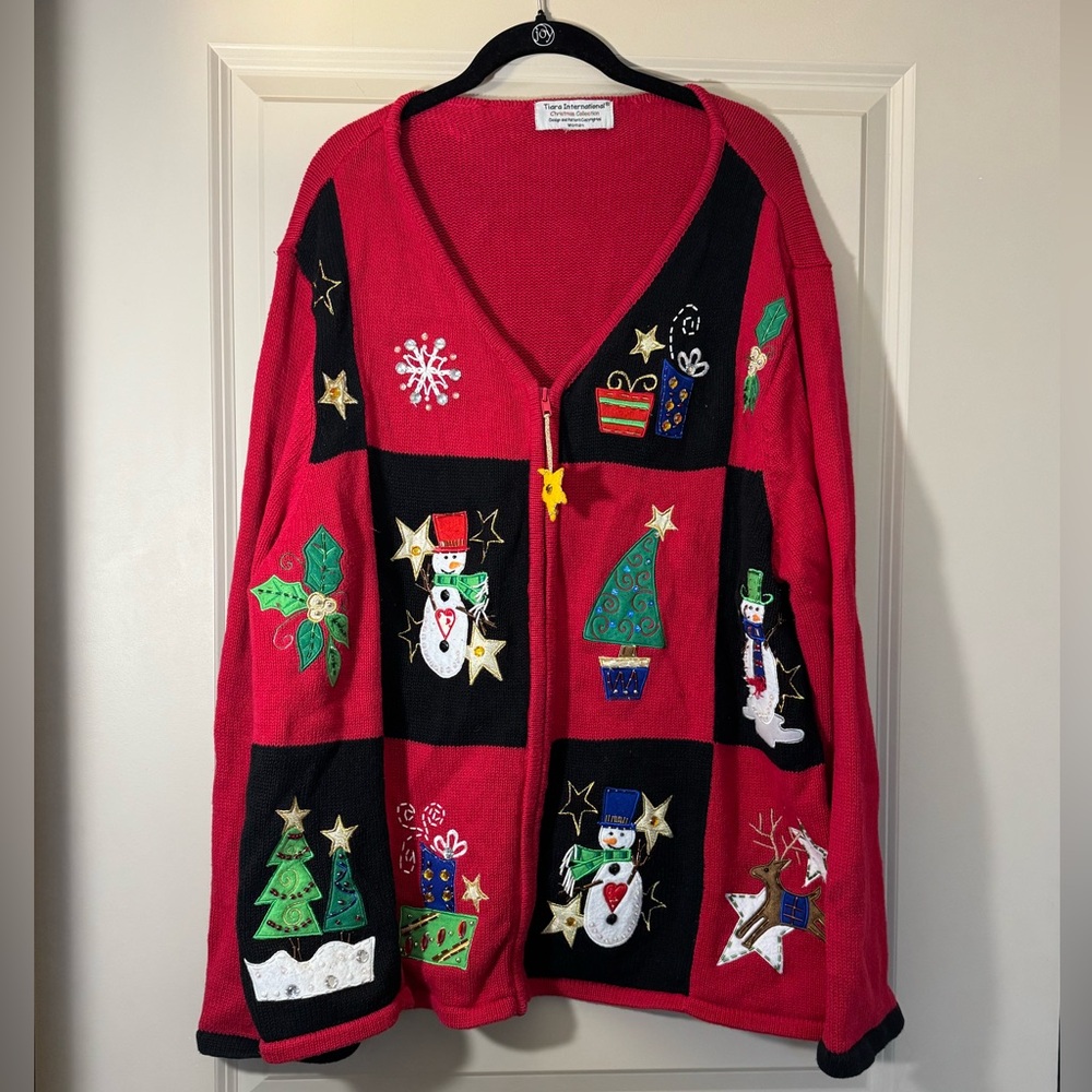 Vintage Holiday Sweater with Festive Appliques